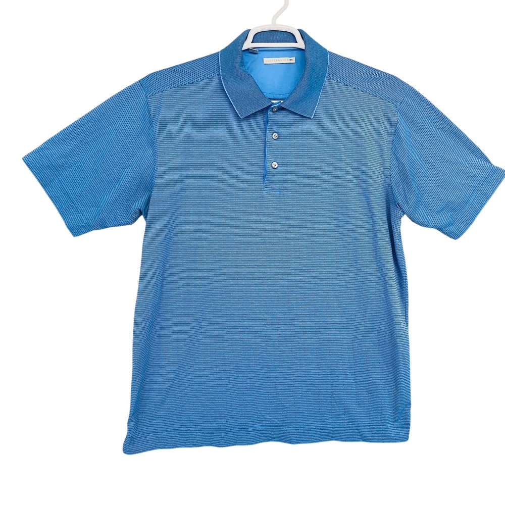 Cutter & Buck Mens Blue Striped Short Sleeve Polo Shirt Large Golf Casual‎ L